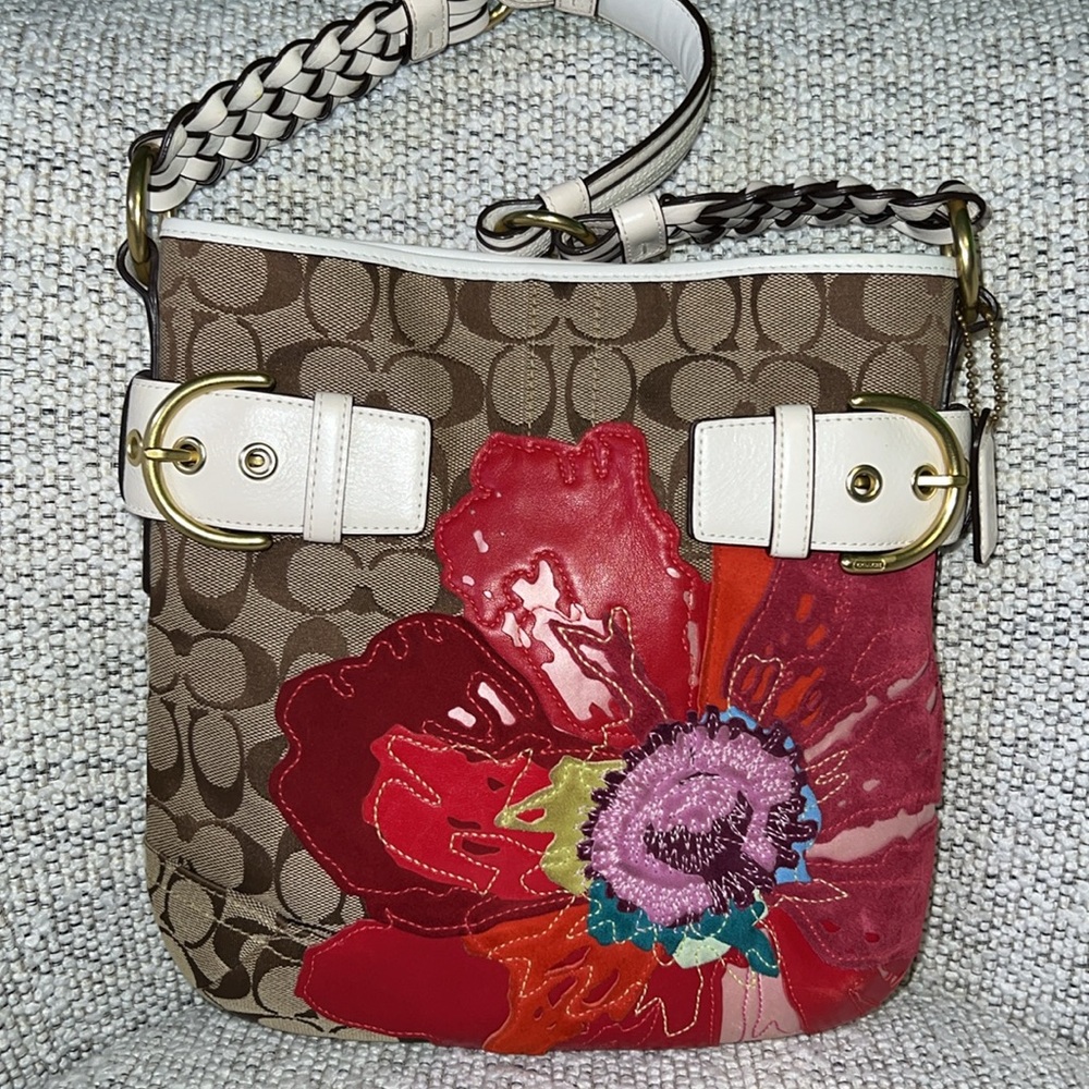 Vintage Coach POPPY LIMITED EDITION RARE FORAL Jacquard & leather bag #6123